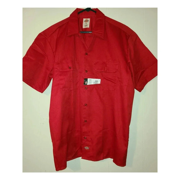 Dickies Button Up Shirt Mens Size Large Twill Short Sleeve Polyester Blend (VA1) - Picture 1 of 4